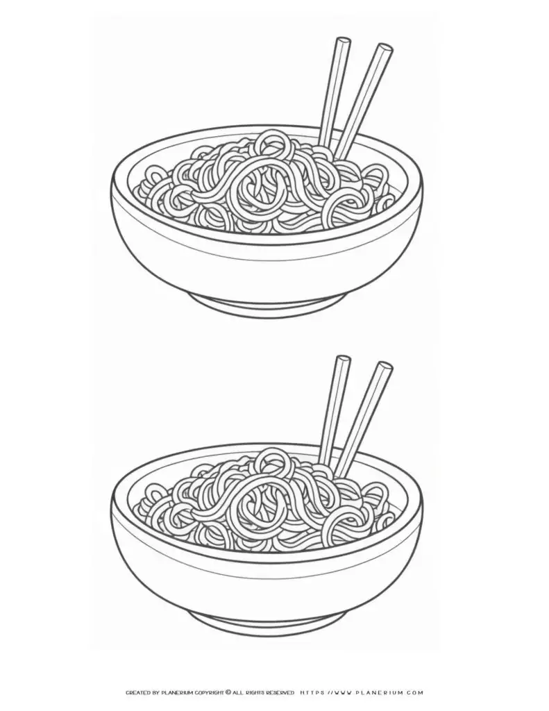 Outline of noodle bowls with chopsticks