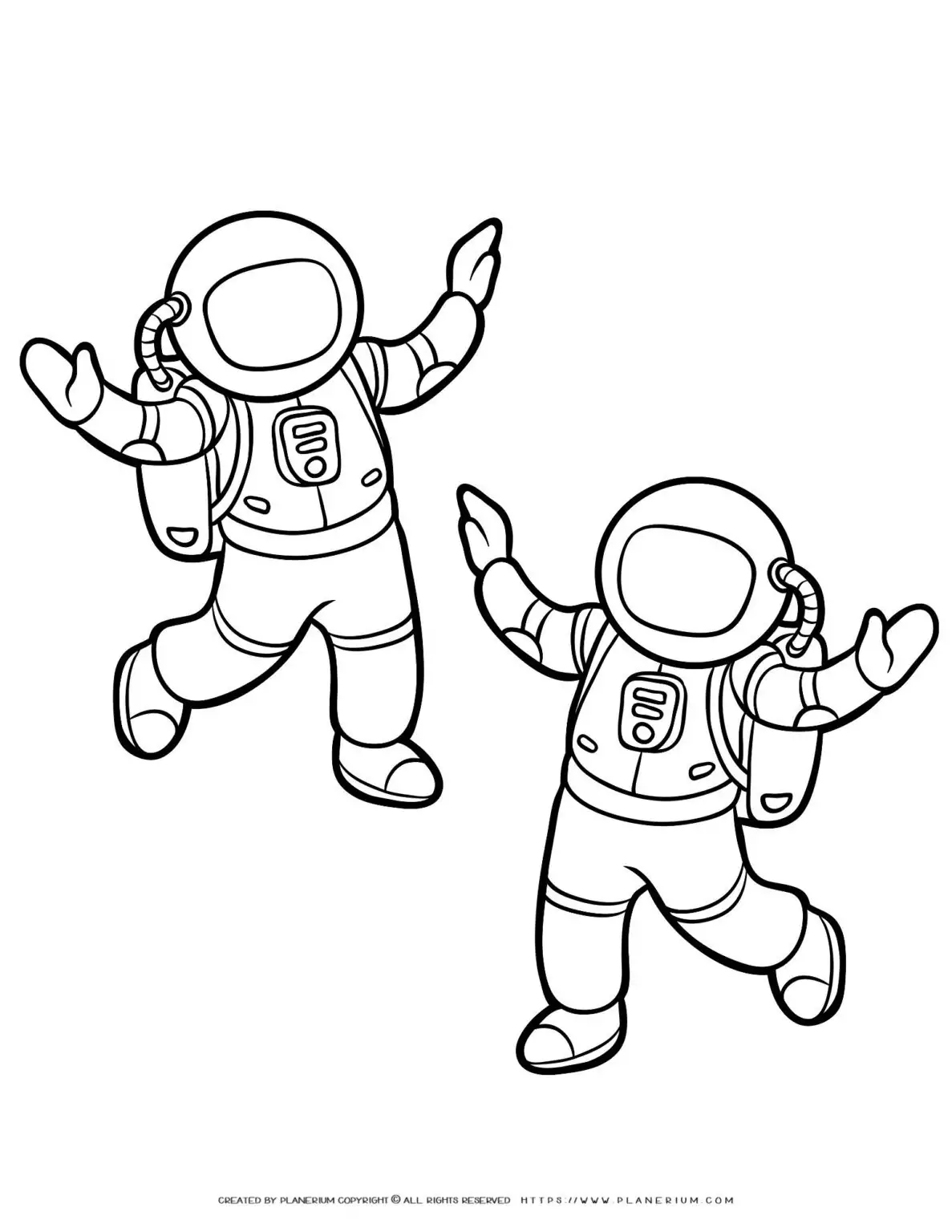 Two astronauts in spacesuits coloring page