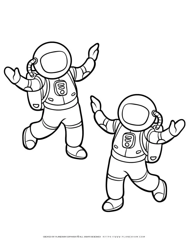 Two astronauts in spacesuits coloring page