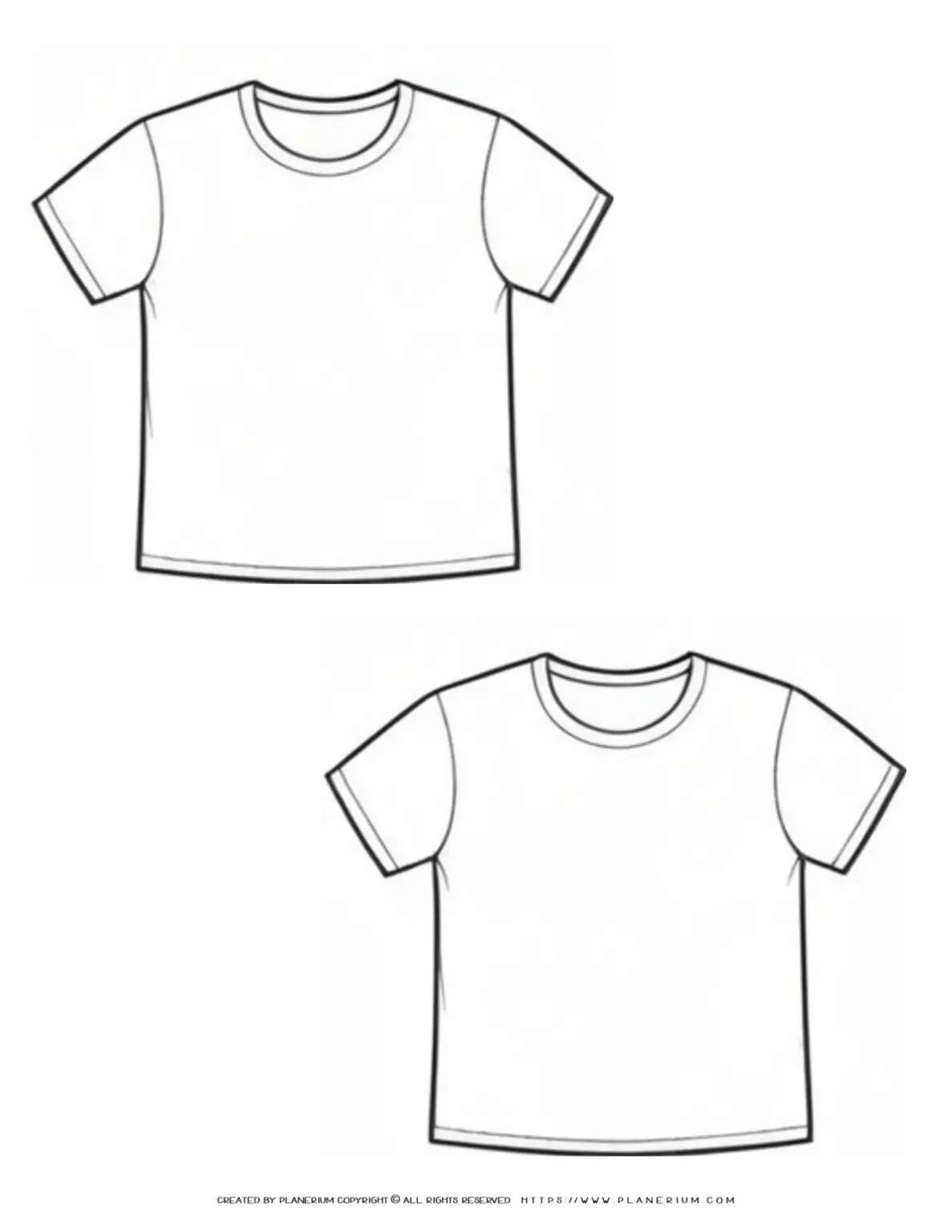 Two blank t-shirt outlines for coloring
