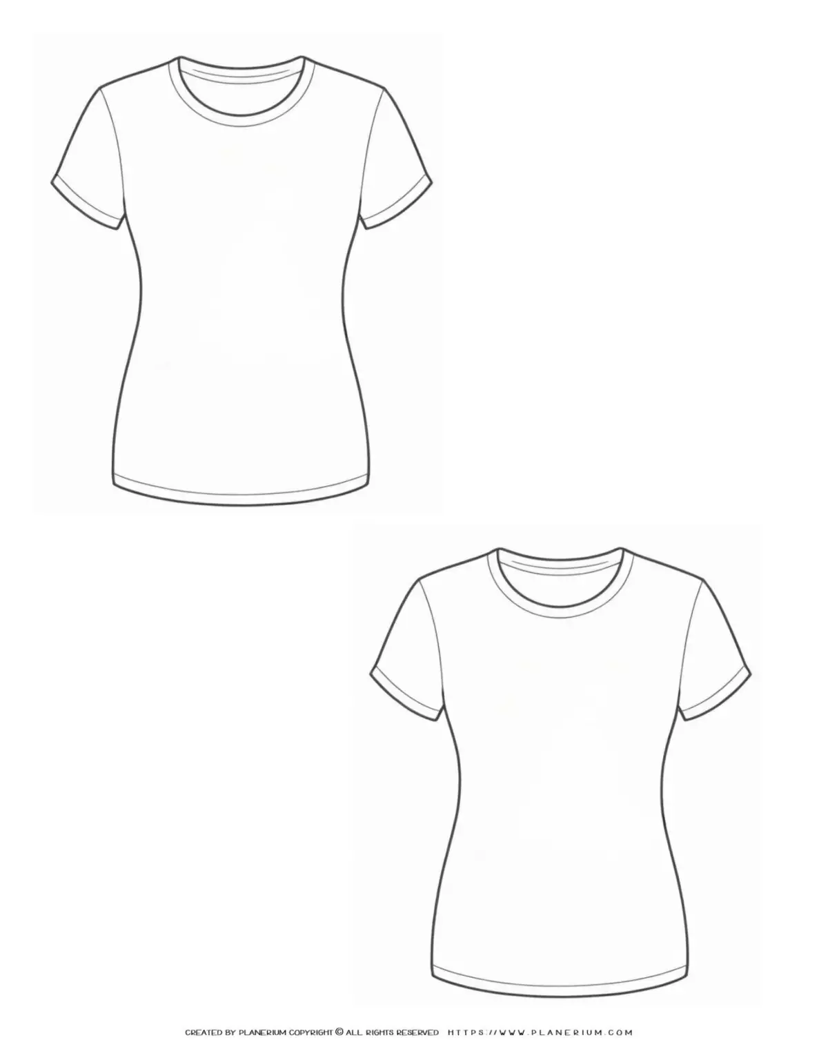 Blank women's T-shirts front and back view