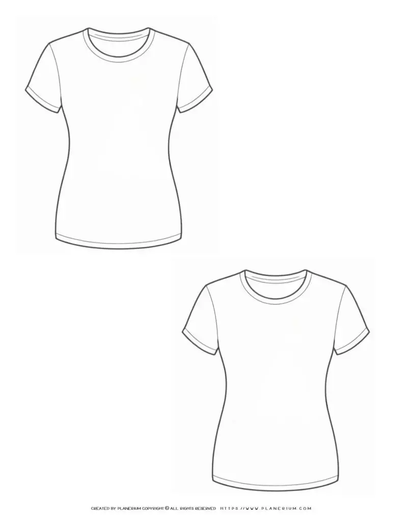 Blank women's T-shirts front and back view
