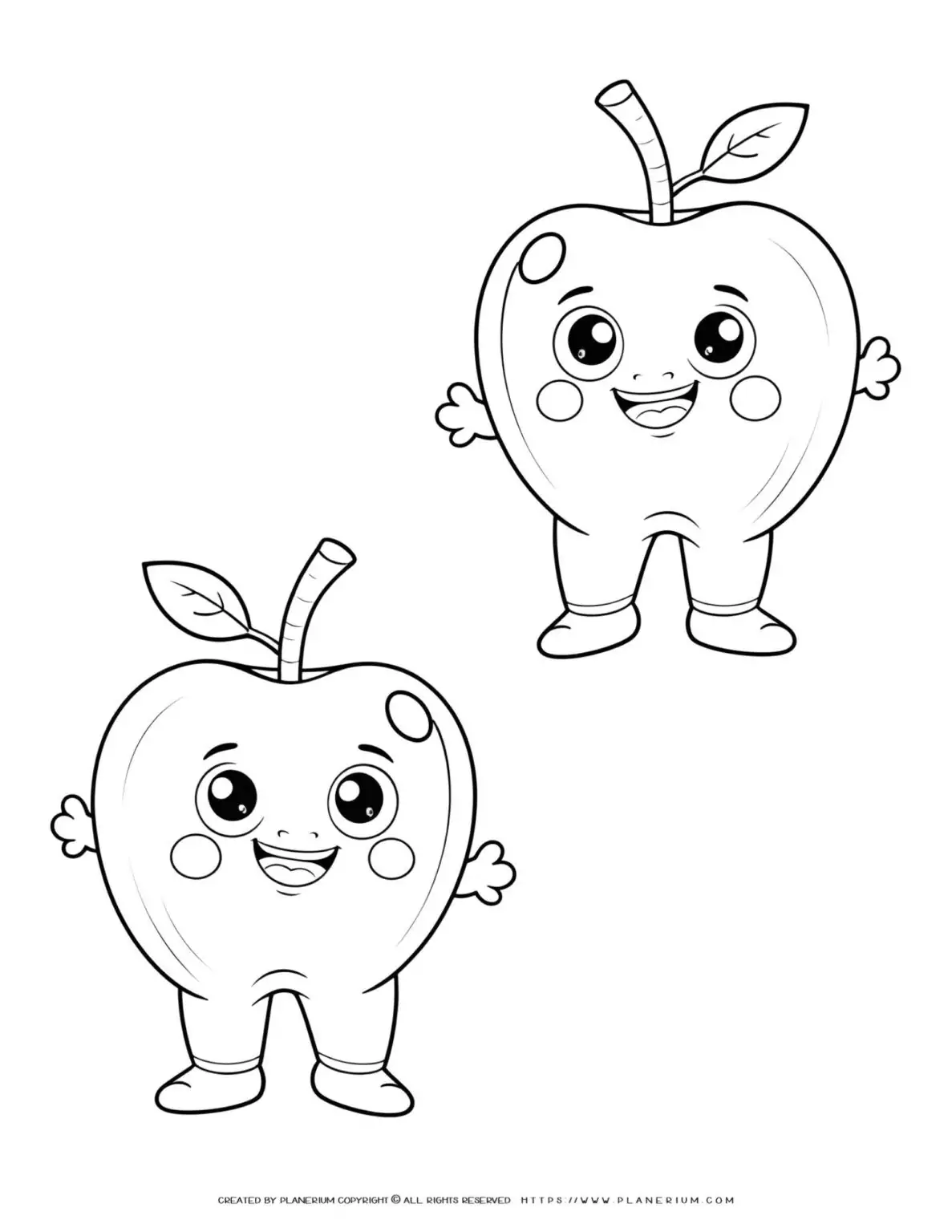 Two smiling apple characters coloring page