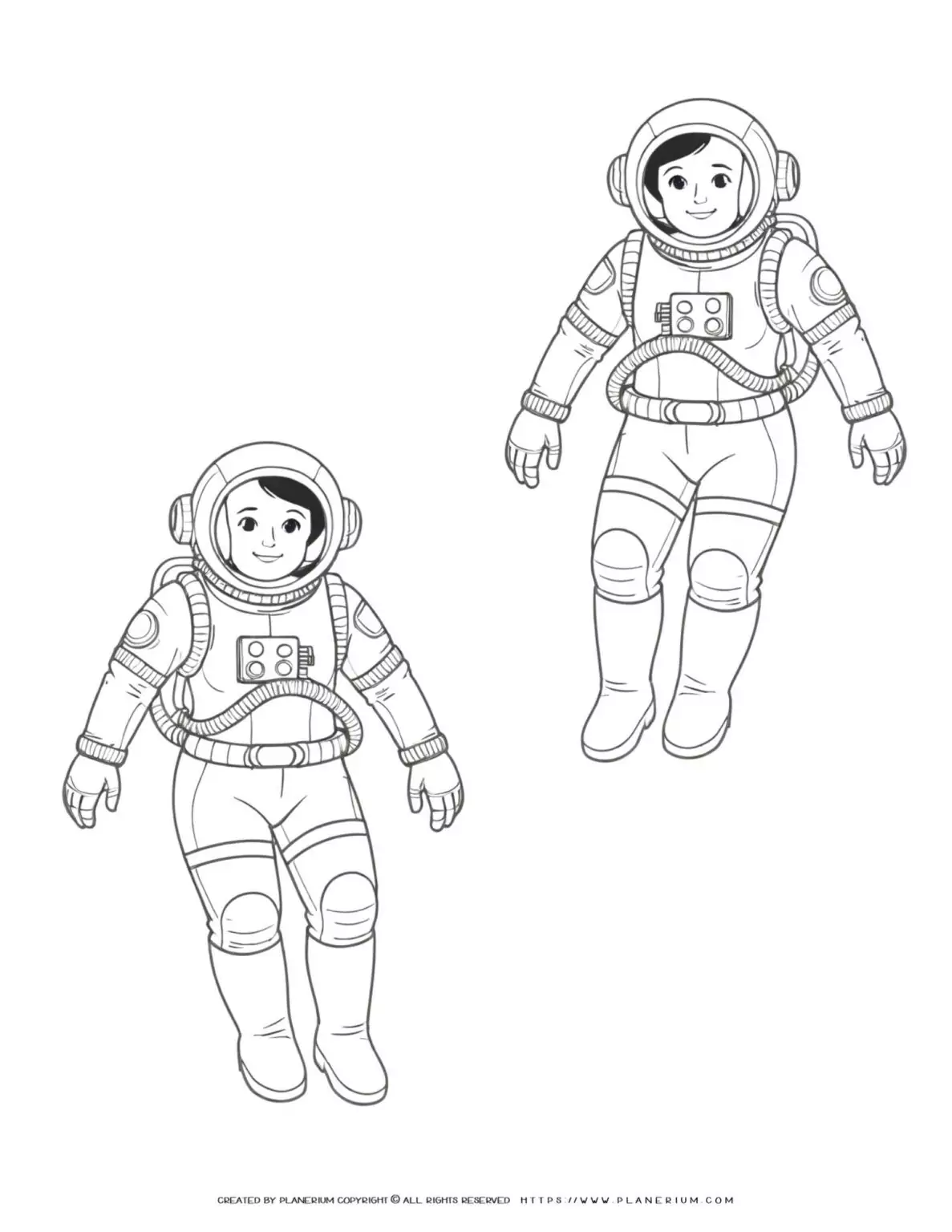 Two female astronauts floating in space, silhouetted against the stars.