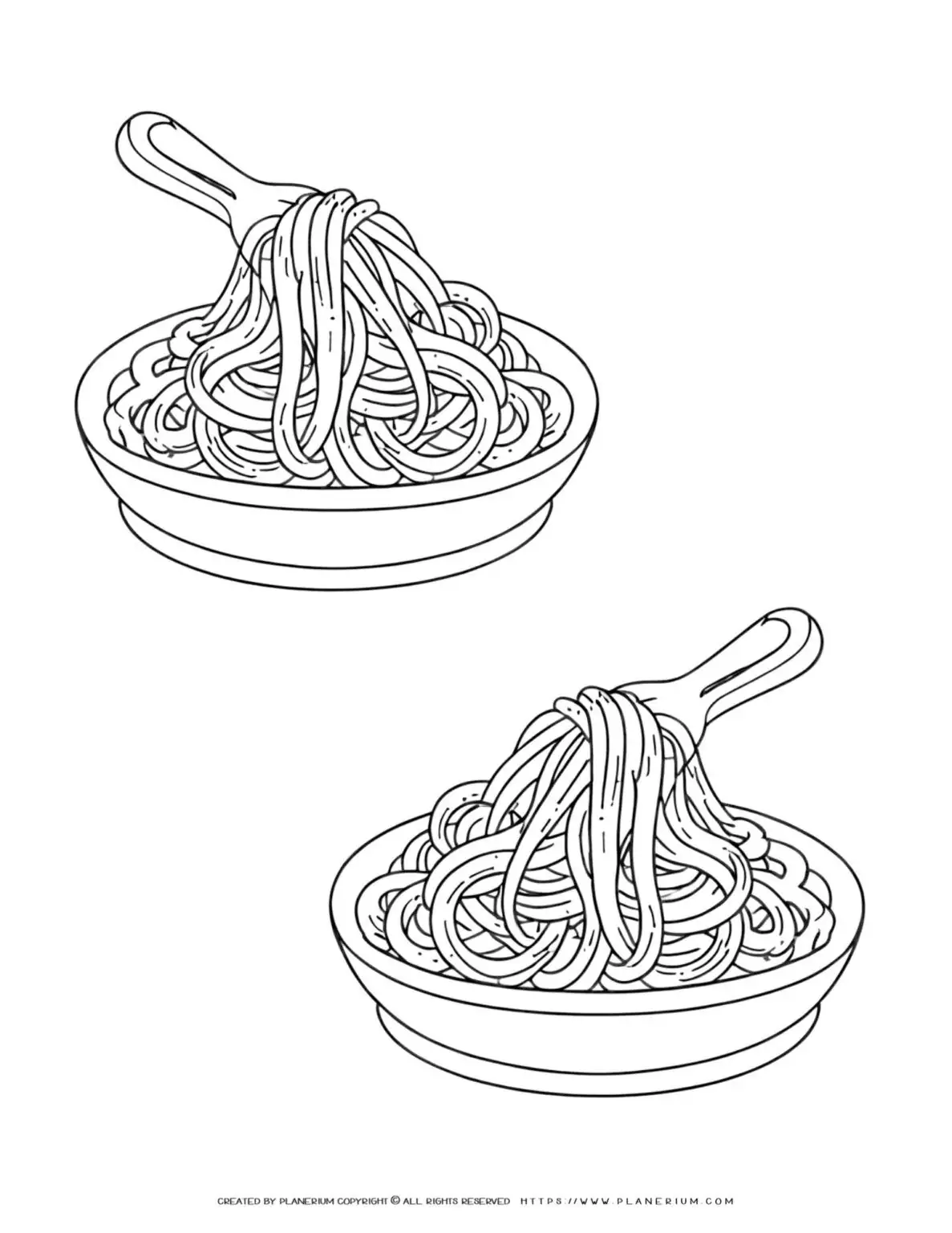 Line drawing of spaghetti in bowls