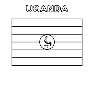 Uganda flag coloring page for kids to learn about African countries. Printable activity for educational purposes and cultural awareness.
