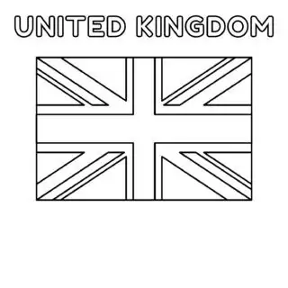 Coloring page of the United Kingdom flag for kids to learn about British culture and geography. Perfect for educational use and patriotic activities.