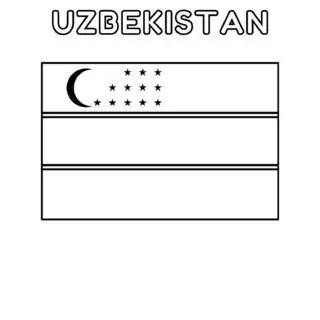 Coloring page of Uzbekistan flag with traditional colors and symbols. Perfect for kids learning about world flags. Great for educational use.