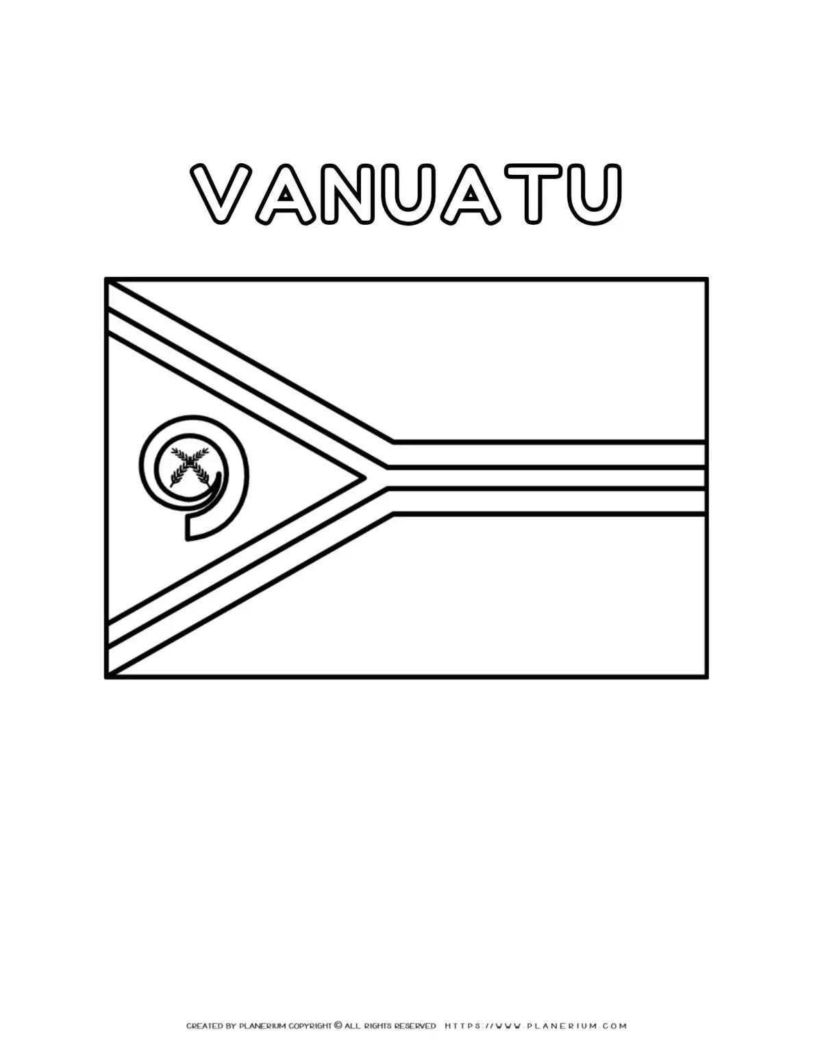 Coloring page of Vanuatu flag for kids to learn about the country's national symbol. Ideal for educational purposes and cultural activities.
