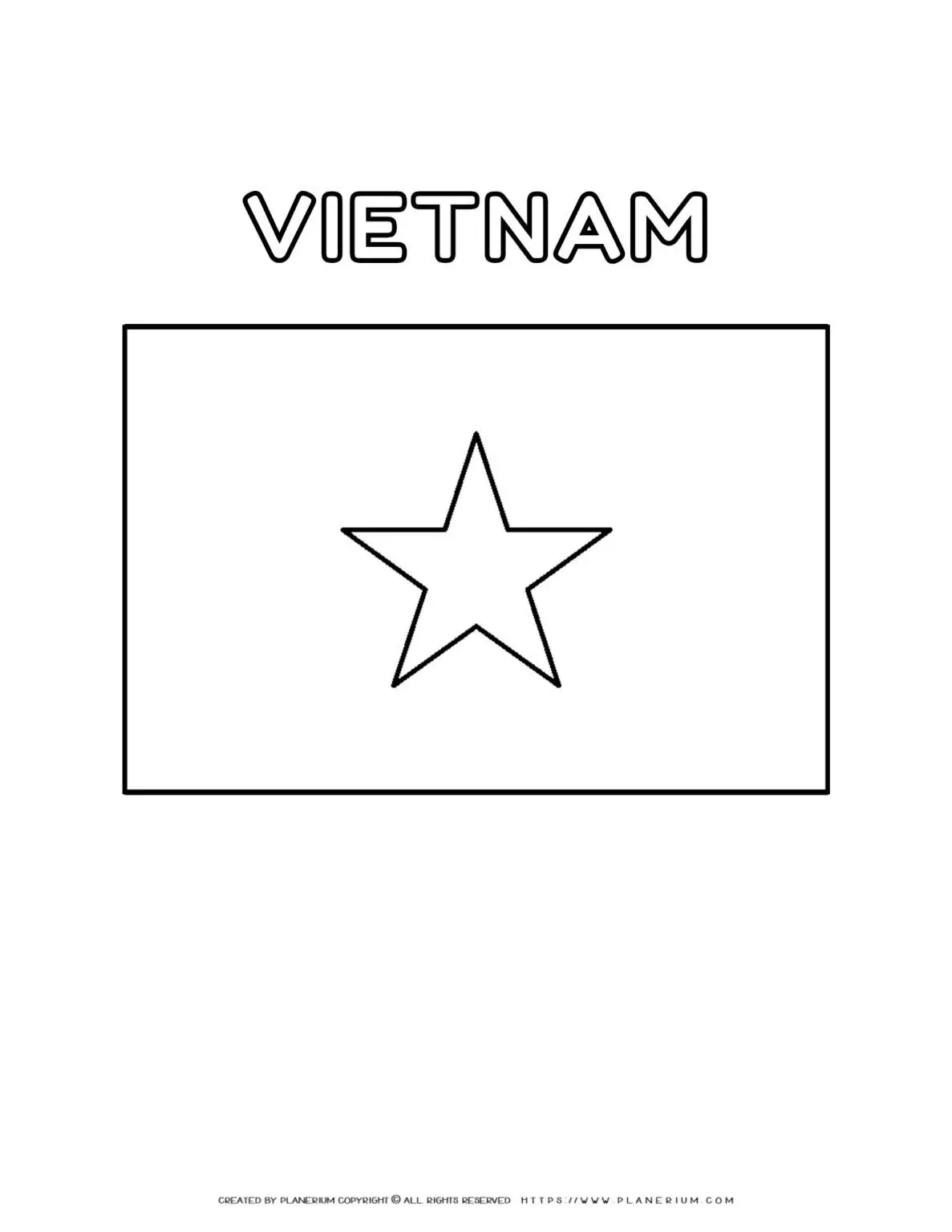 Vietnam flag coloring page for kids to learn about national symbols. Printable activity for educational purposes and creative fun.