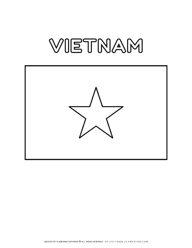 Vietnam flag coloring page for kids to learn about national
  symbols. Printable activity for educational purposes and creative fun.