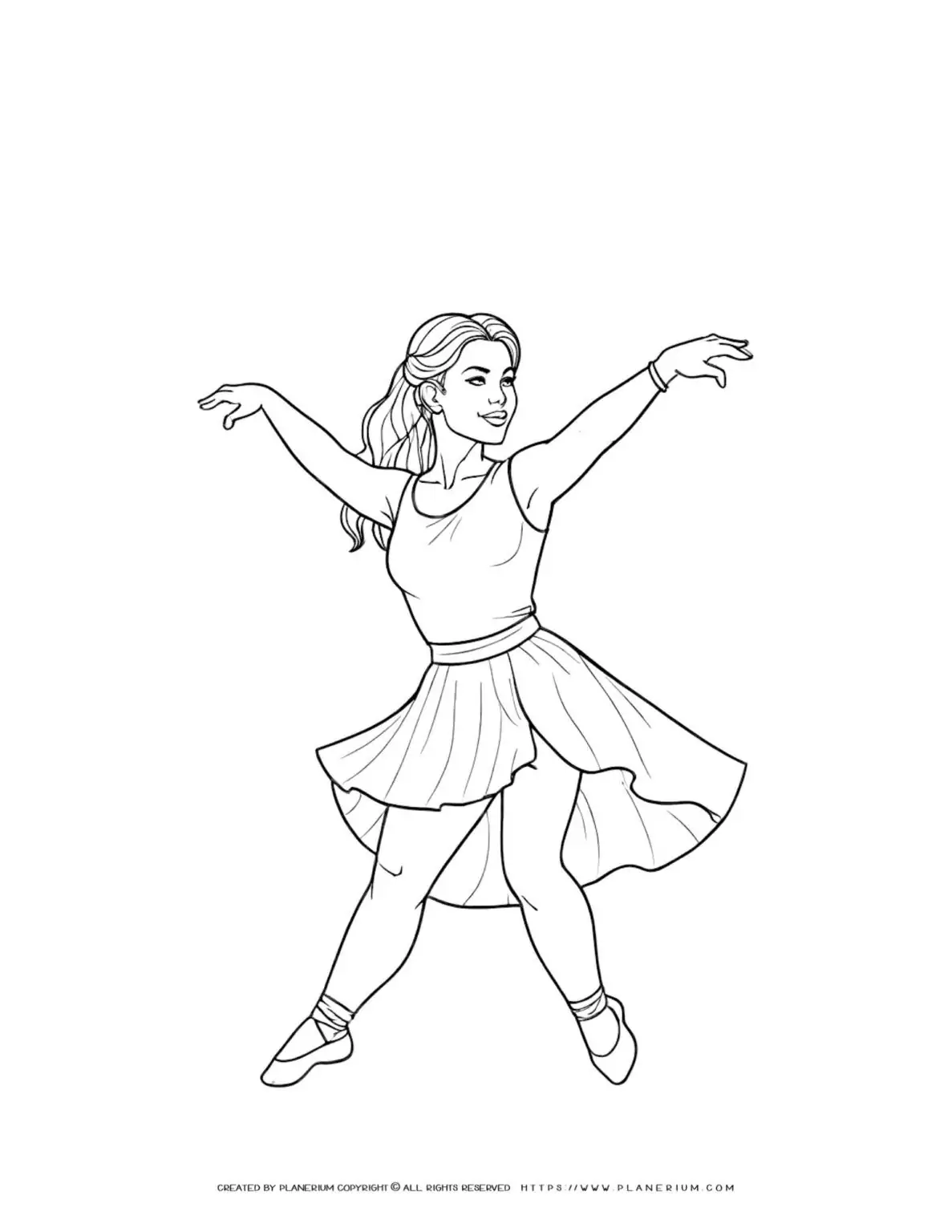 Coloring page of a ballerina dancing.
