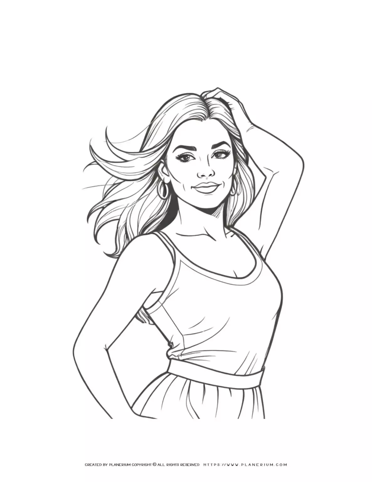 Black and white woman illustration, hand behind head