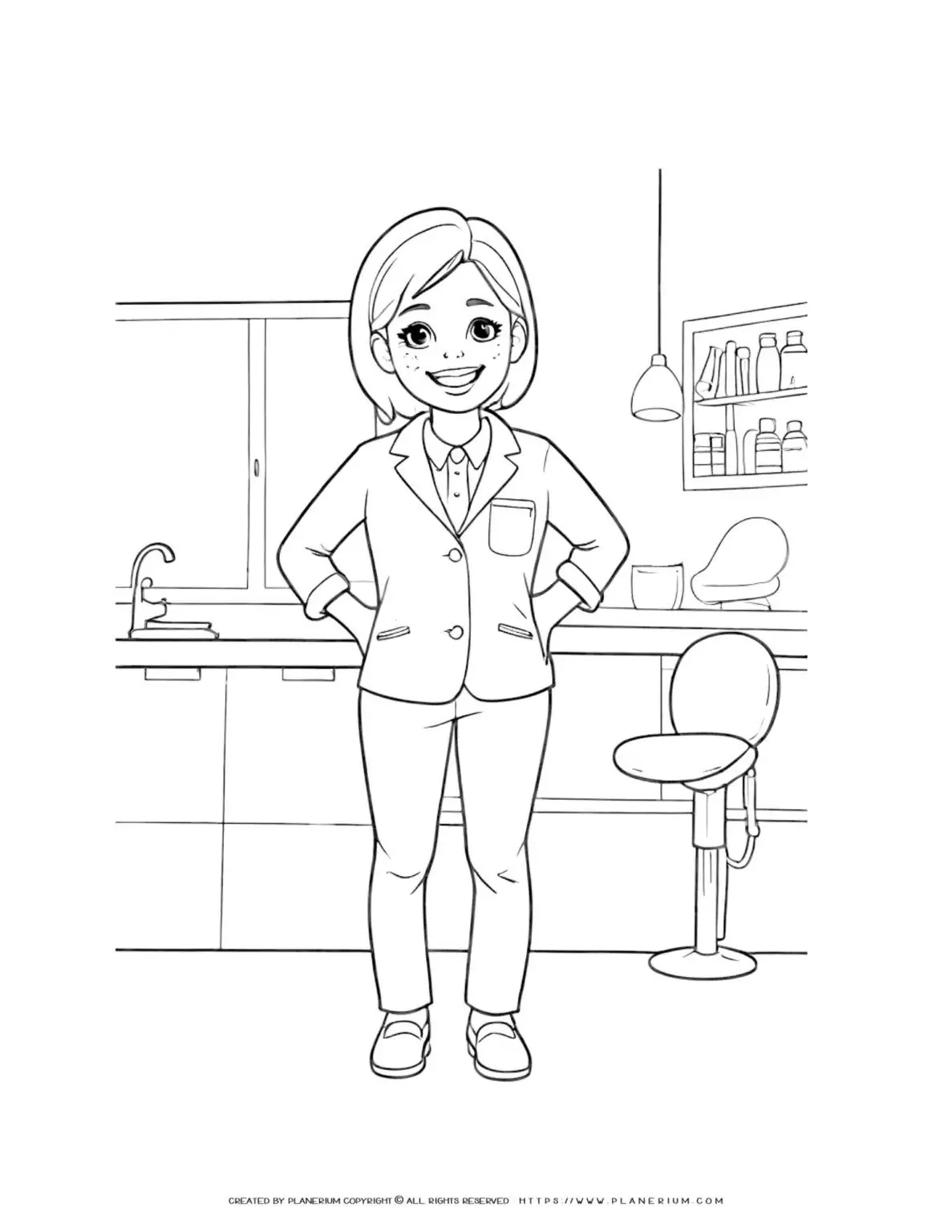 Smiling doctor in lab coat illustration.