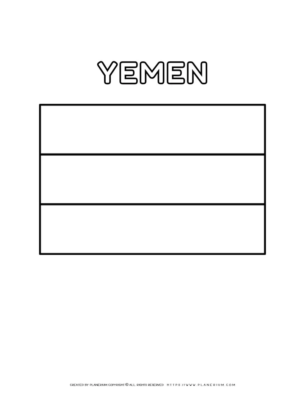 Yemen flag coloring page for kids to learn about national symbols. Printable activity for educational purposes. Ideal for school projects.
