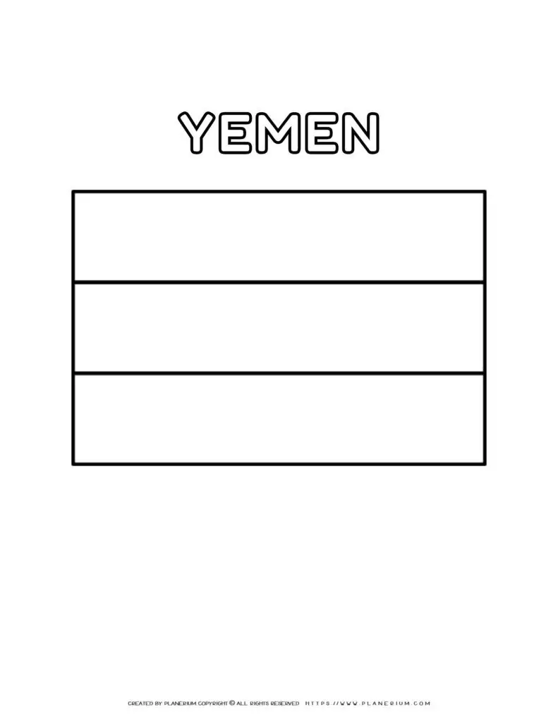 Yemen flag coloring page for kids to learn about national
  symbols. Printable activity for educational purposes. Ideal for school
  projects.