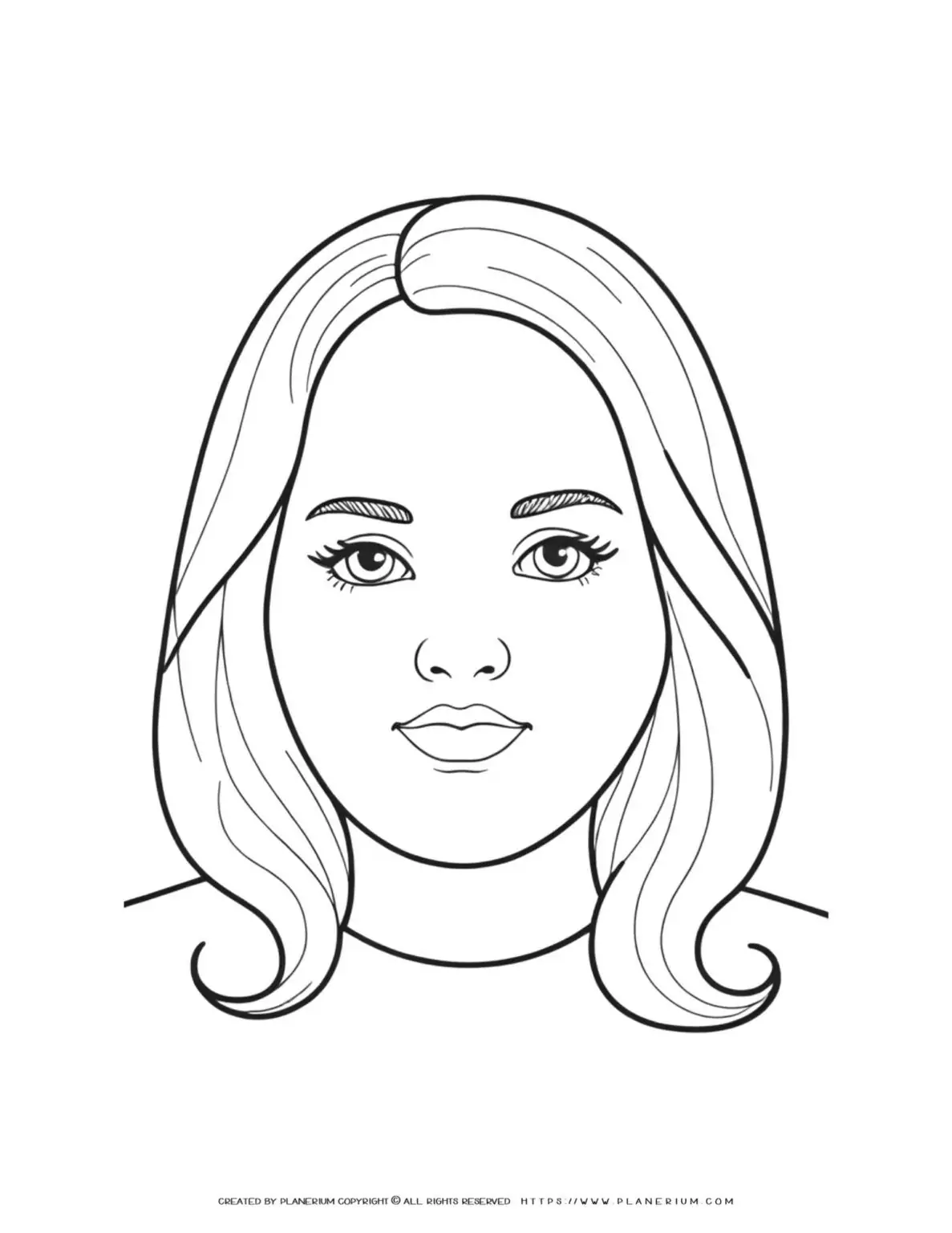 Outline illustration coloring page of a young woman with long hair. Ideal for relaxing and unwinding. Perfect for all ages.