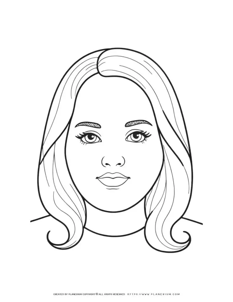 Outline illustration coloring page of a young woman with long hair. Ideal for relaxing and unwinding. Perfect for all ages.