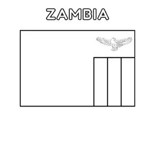 Zambia flag coloring page for kids to learn about African countries. Printable activity sheet with national flag of Zambia for educational use.