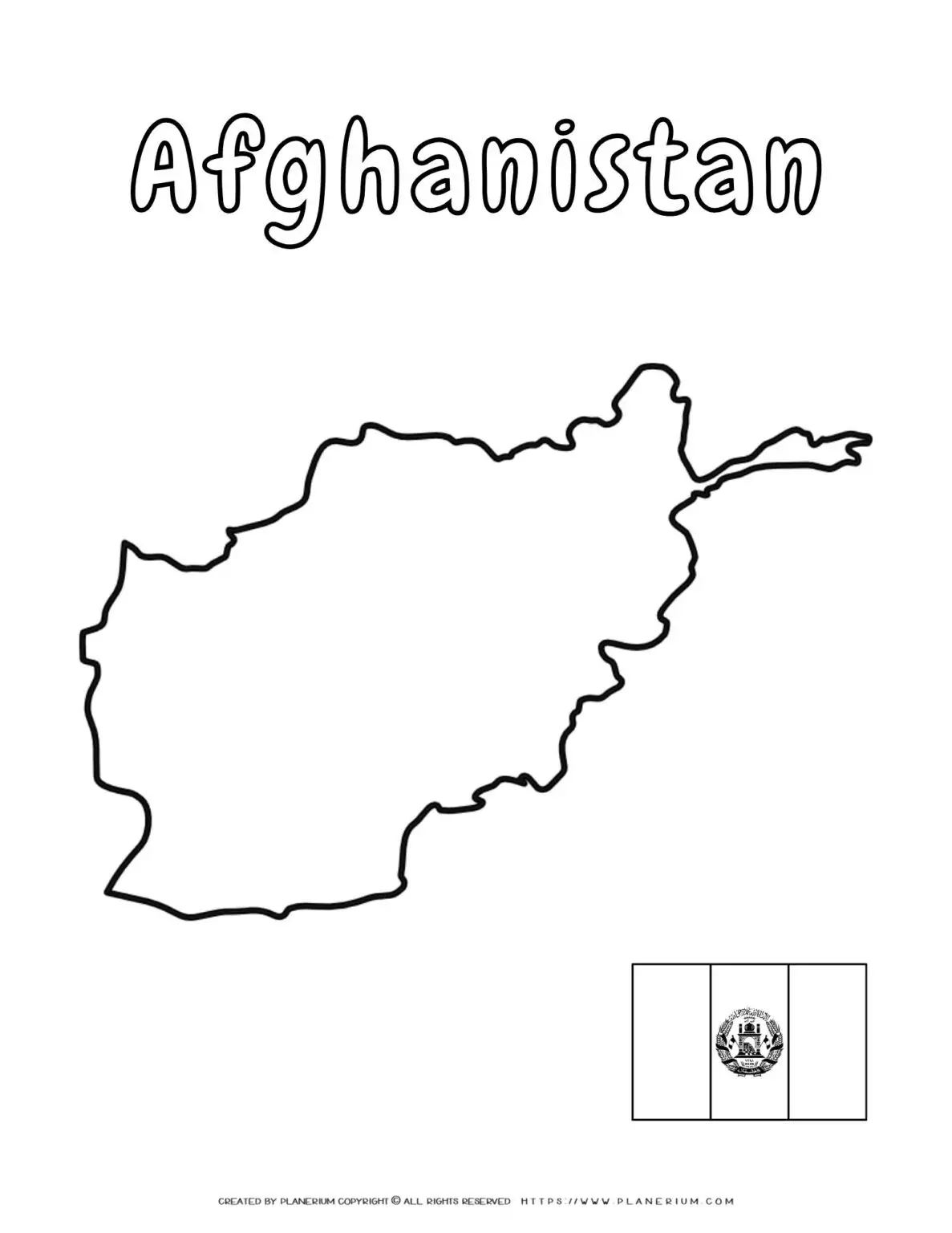 Outline map of Afghanistan with flag