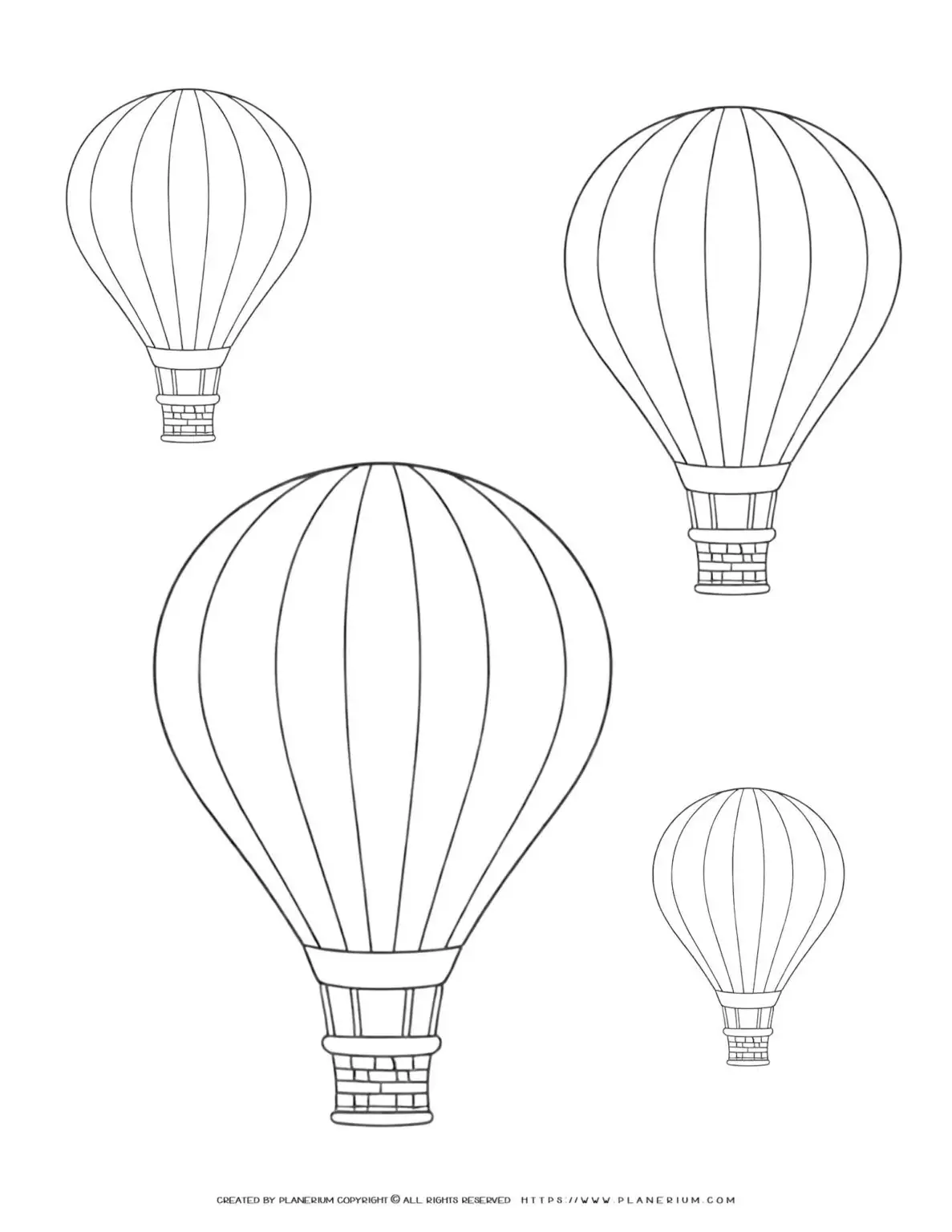 Outline drawings of hot air balloons.
