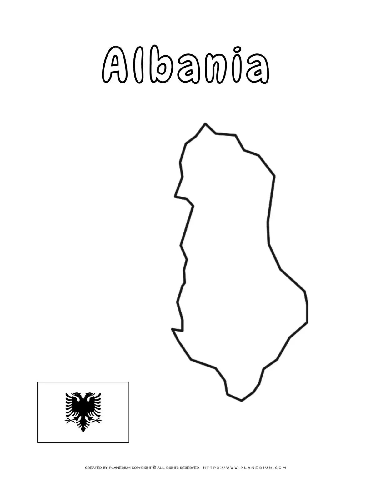 Outline map and flag of Albania.