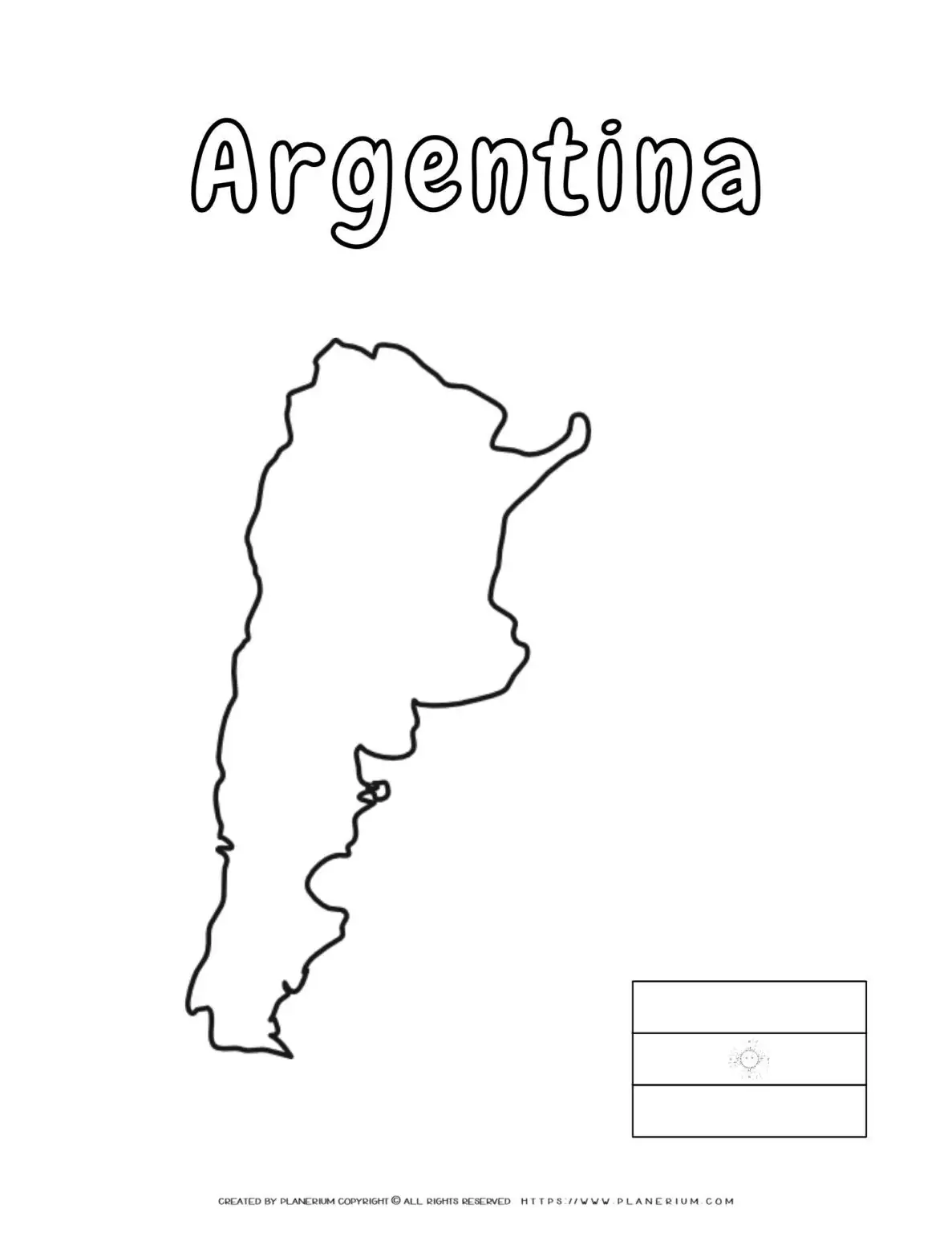 Outline map of Argentina with flag.
