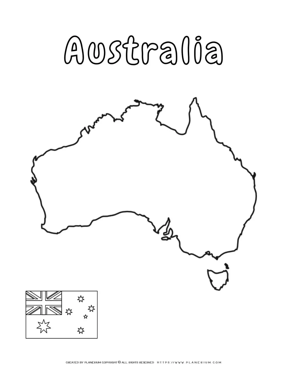 Outline map of Australia with flag