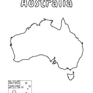 Outline map of Australia with flag