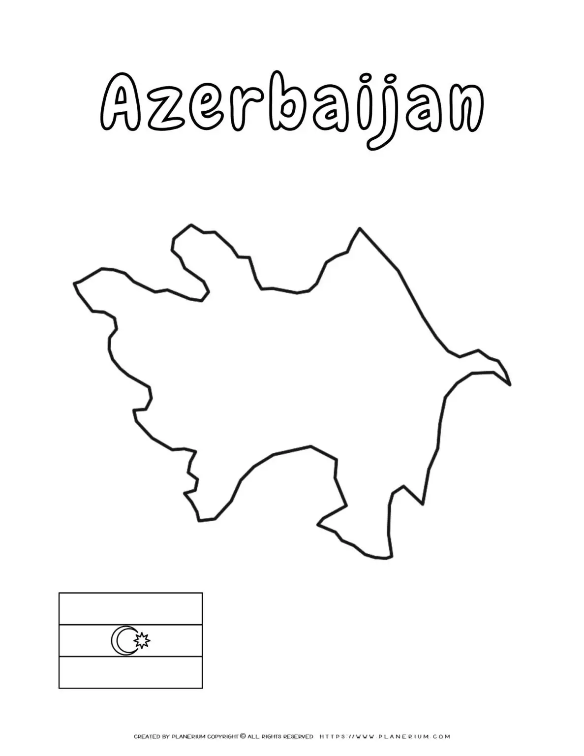 Outline map and flag of Azerbaijan.