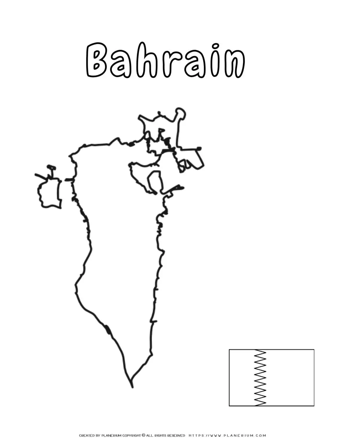 Outline map and flag of Bahrain.