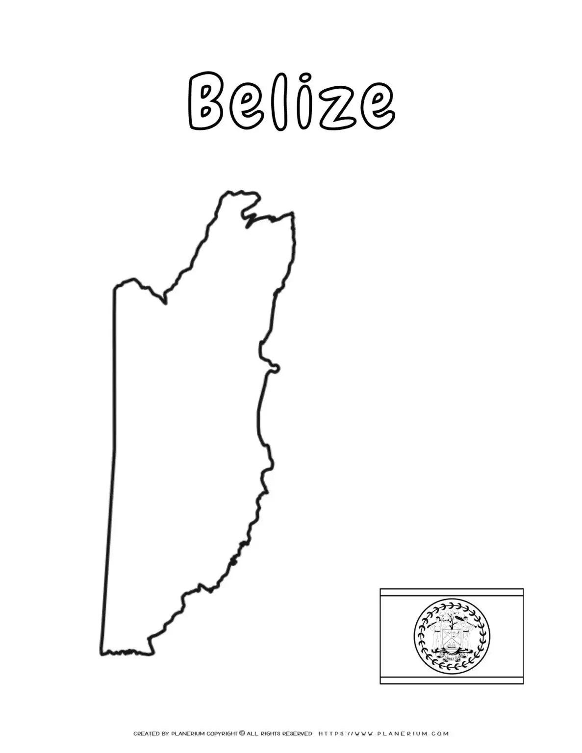 Outline map and flag of Belize.
