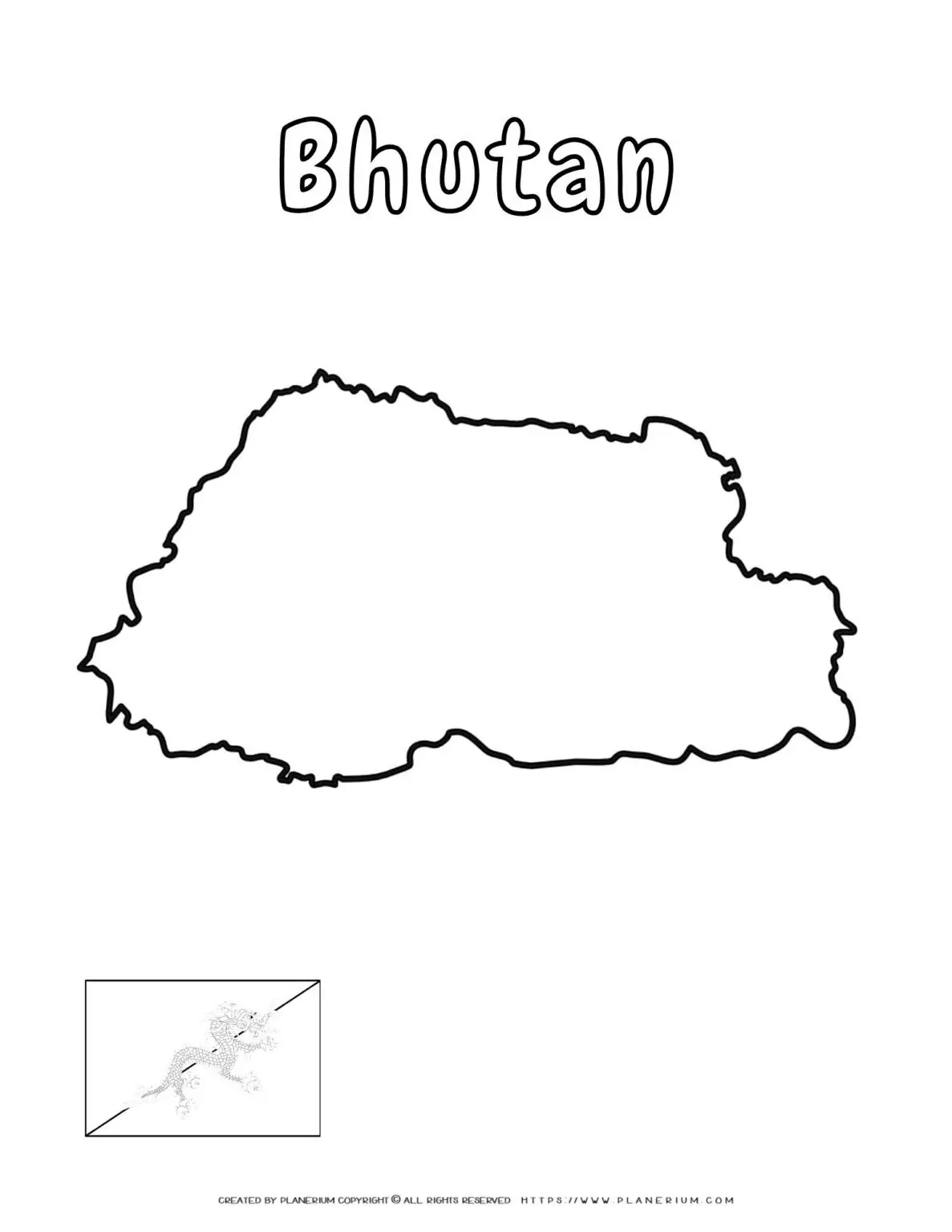 Outline map of Bhutan with label.