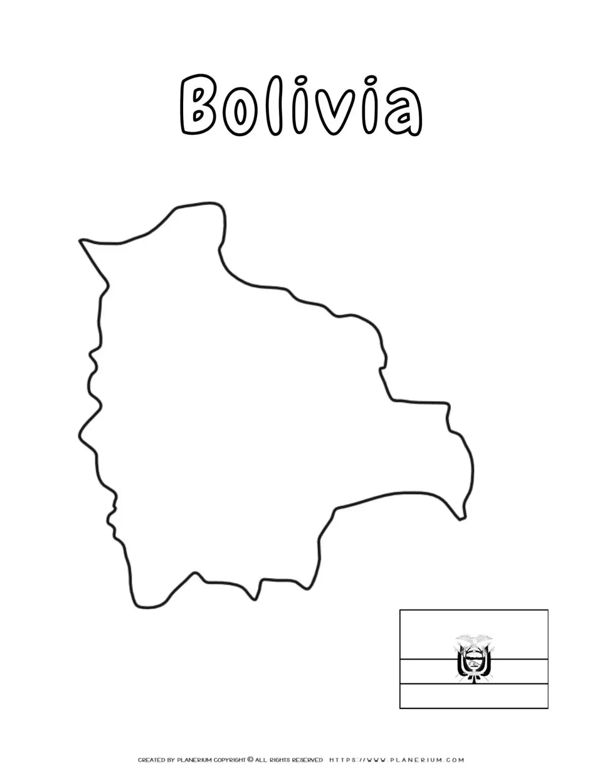 Outline map of Bolivia with flag