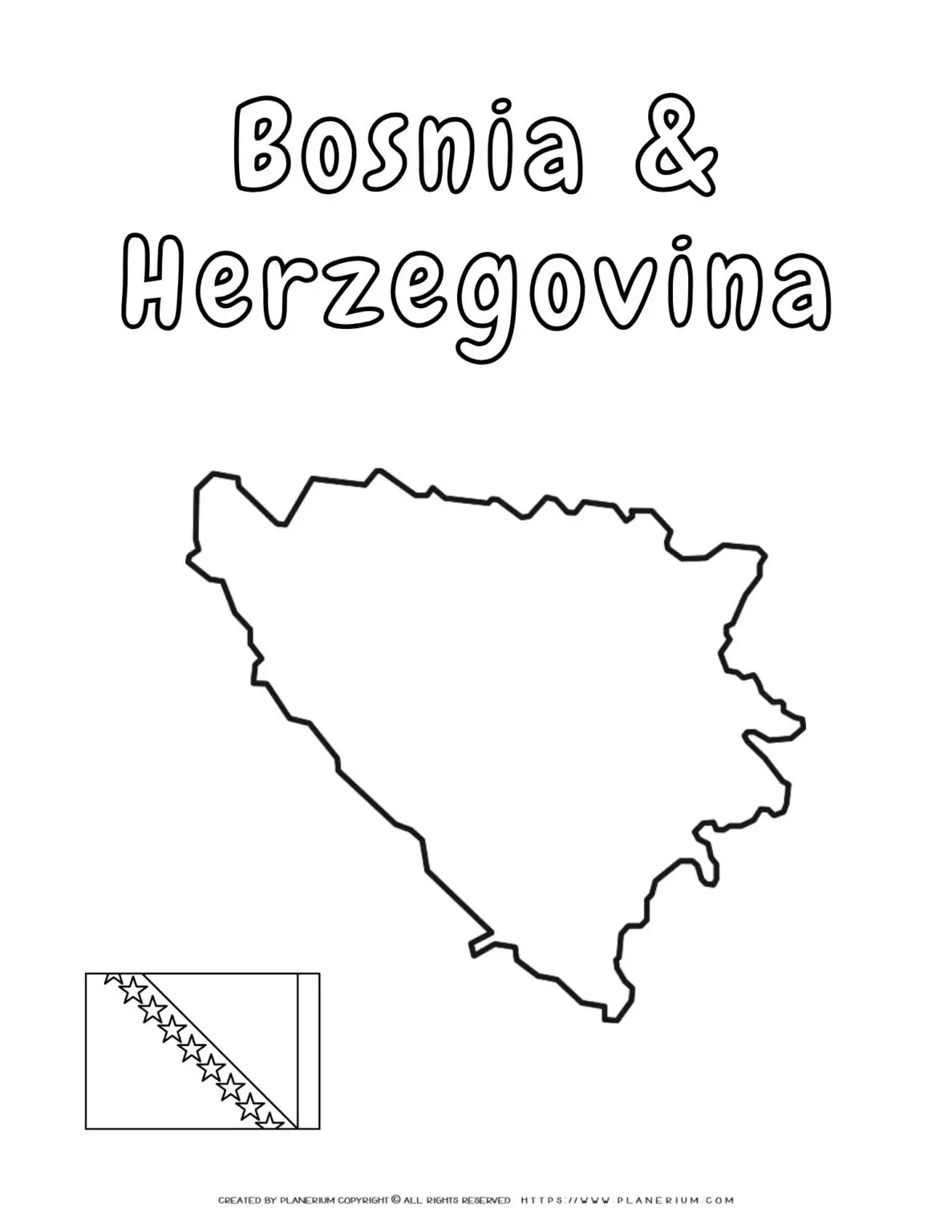 Bosnia and Herzegovina outline map and flag