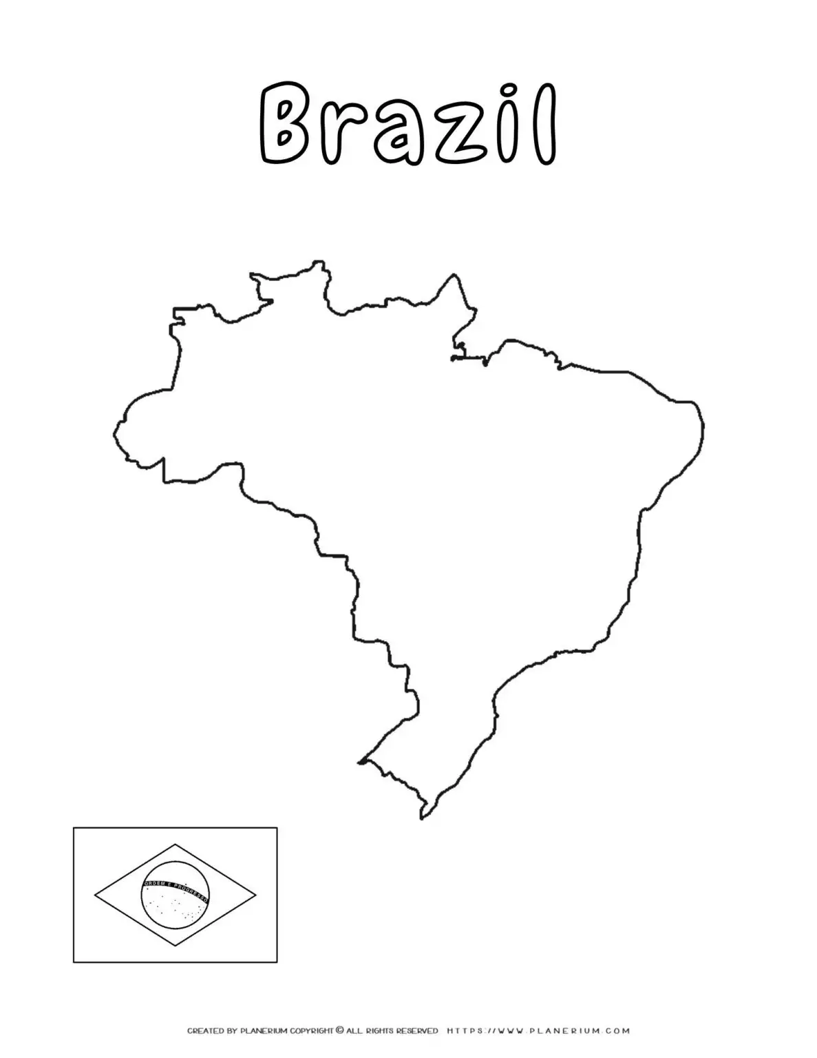Brazil map outline with flag.