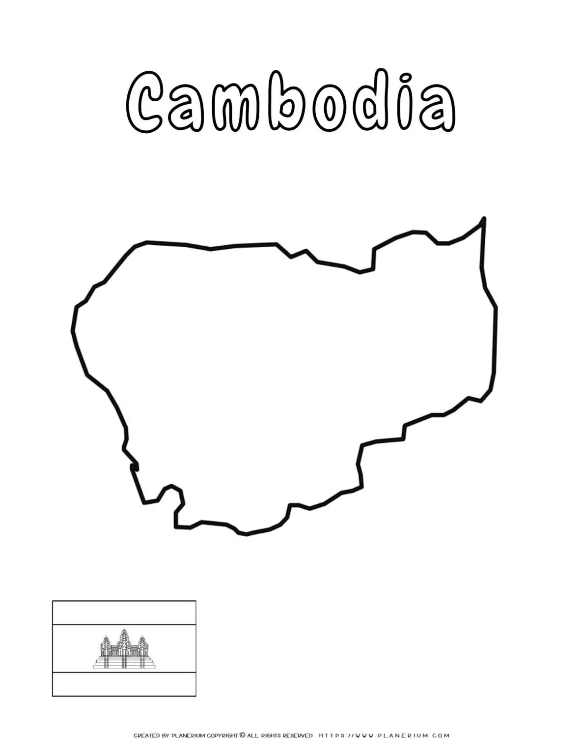 Cambodia map outline and flag