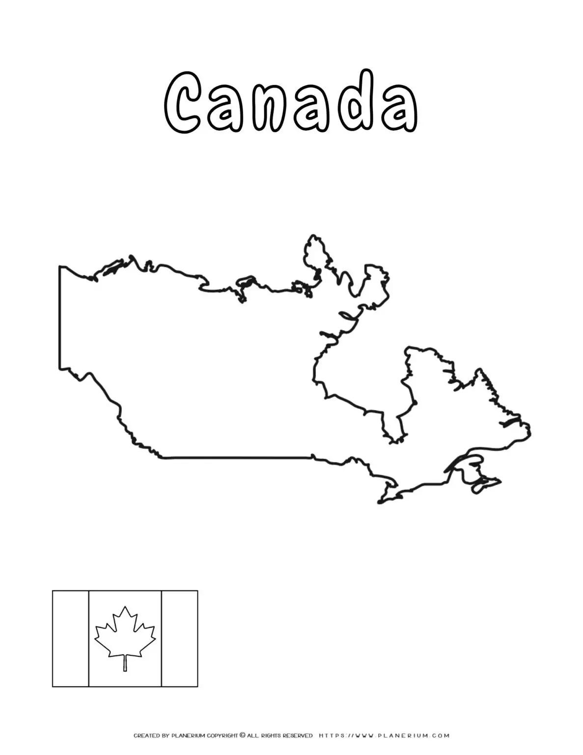 Outline map of Canada with flag.