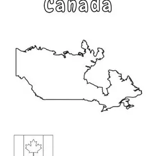 Outline map of Canada with flag.