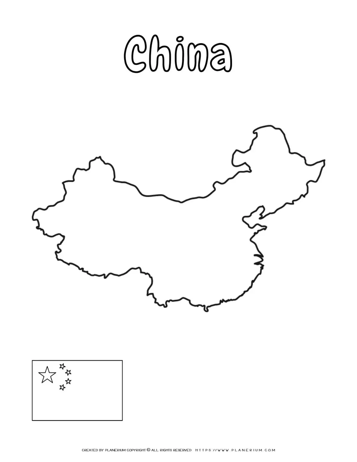 Outline map of China with flag.