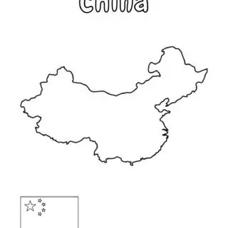 Outline map of China with flag.