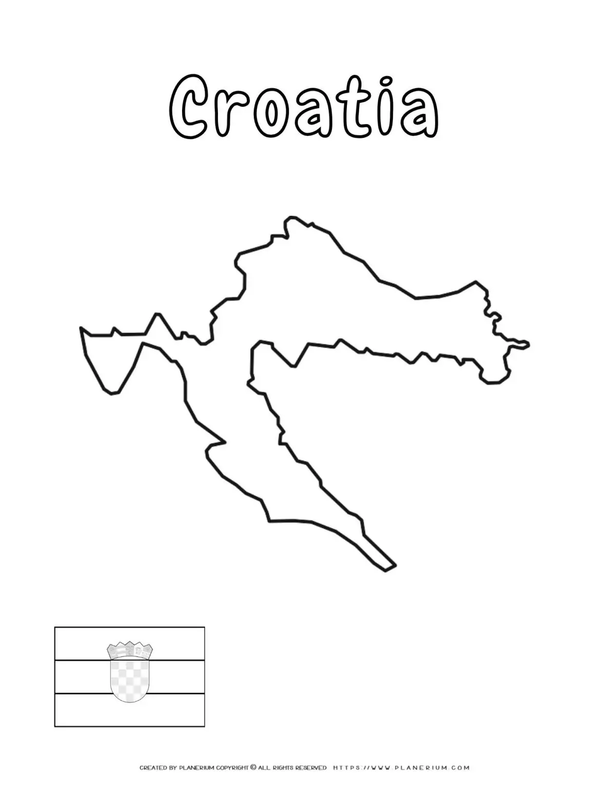 Outline map of Croatia with flag.