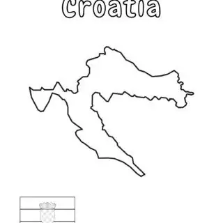 Outline map of Croatia with flag.
