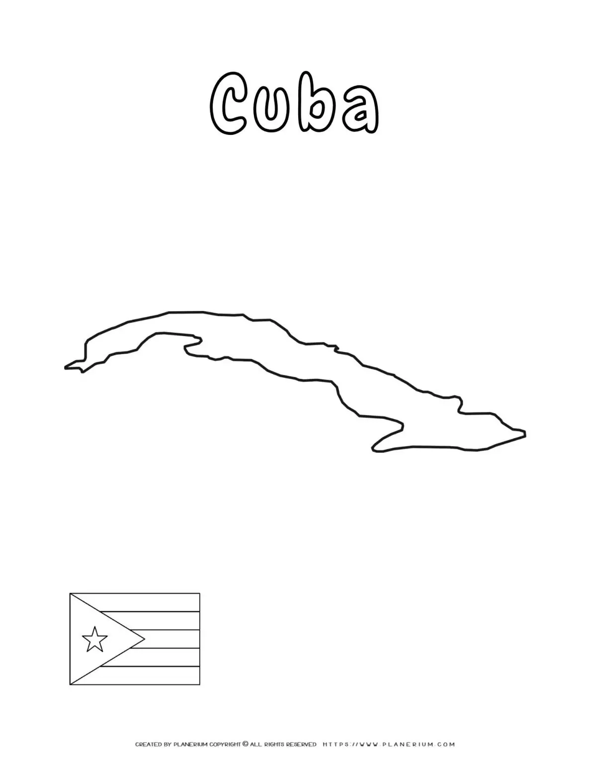 Outline map and flag of Cuba