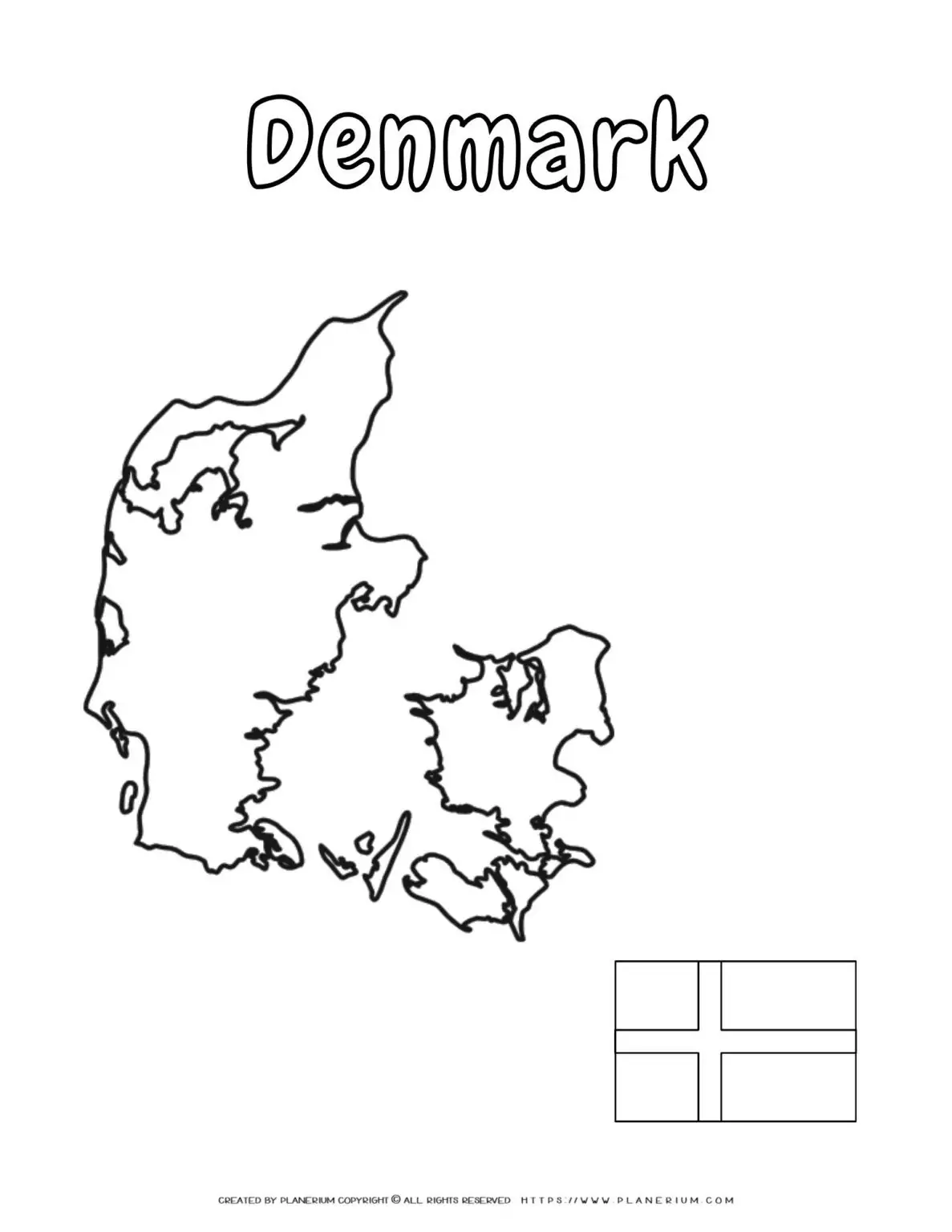 Outline map of Denmark with flag