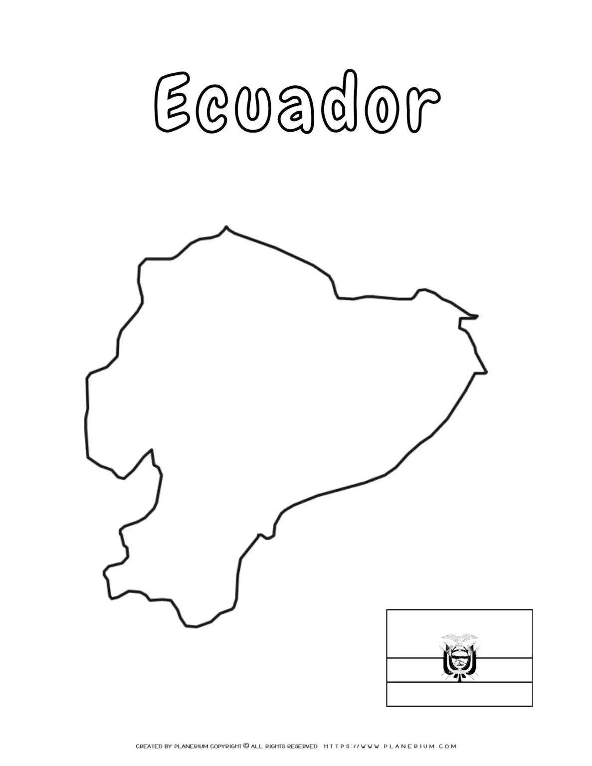 Outline map of Ecuador with flag