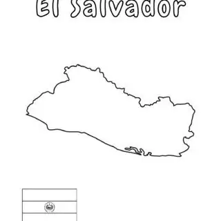 Outline map of El Salvador and flag.