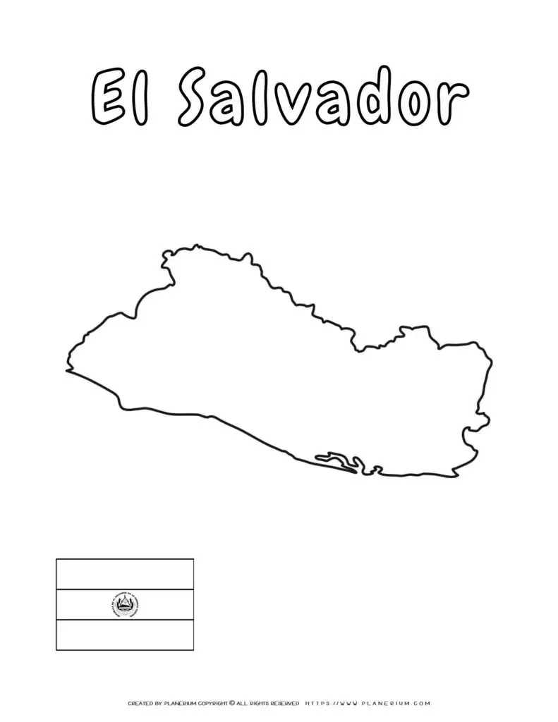 Outline map of El Salvador and flag.