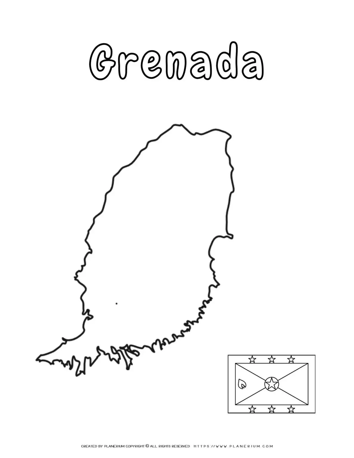 Grenada outline and flag coloring page.