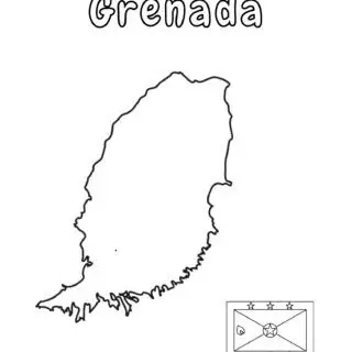 Grenada outline and flag coloring page.